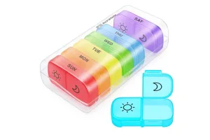 AUVON Weekly Pill Organizer XL with AM/PM trays and color-coded lids