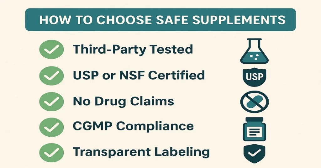 Checklist with tips for choosing safe and FDA-compliant supplements