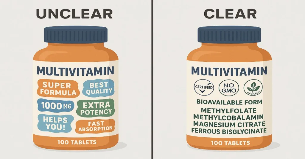 Good vs bad multivitamin label comparison