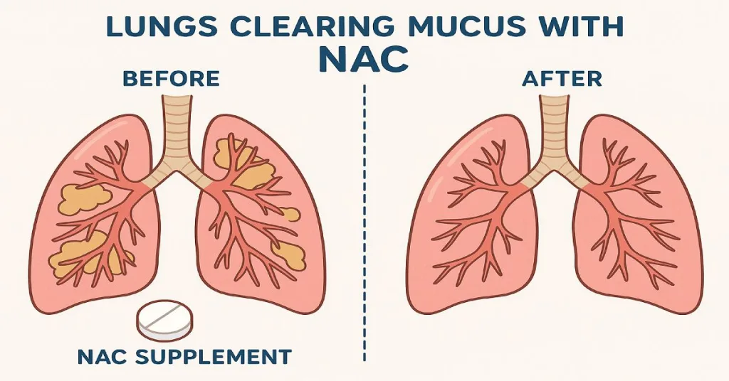 NAC clearing lung mucus in before-and-after respiratory support graphic