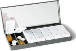 Port and Polish minimalist matte black weekly pill box