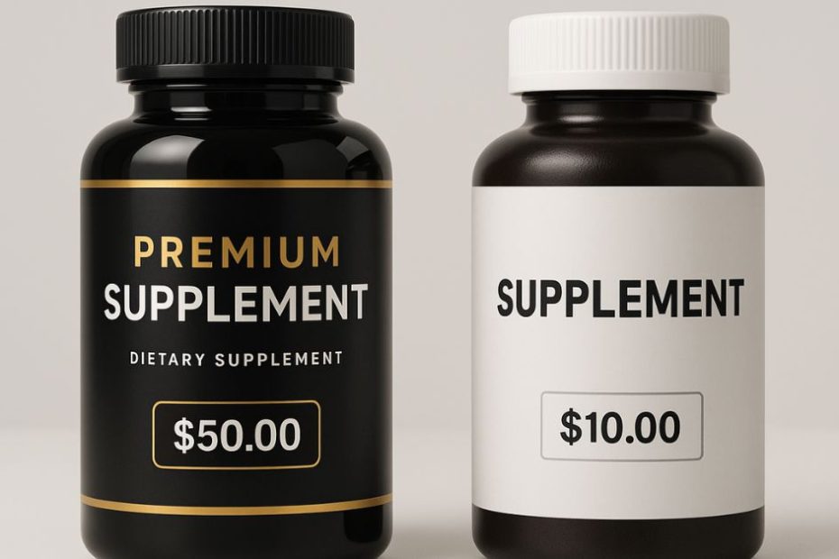 Premium supplement brand next to identical affordable version