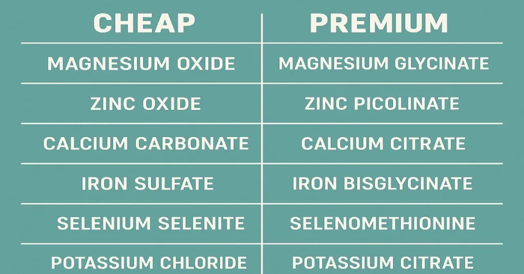 Supplement ingredient comparison chart: cheap vs. effective forms