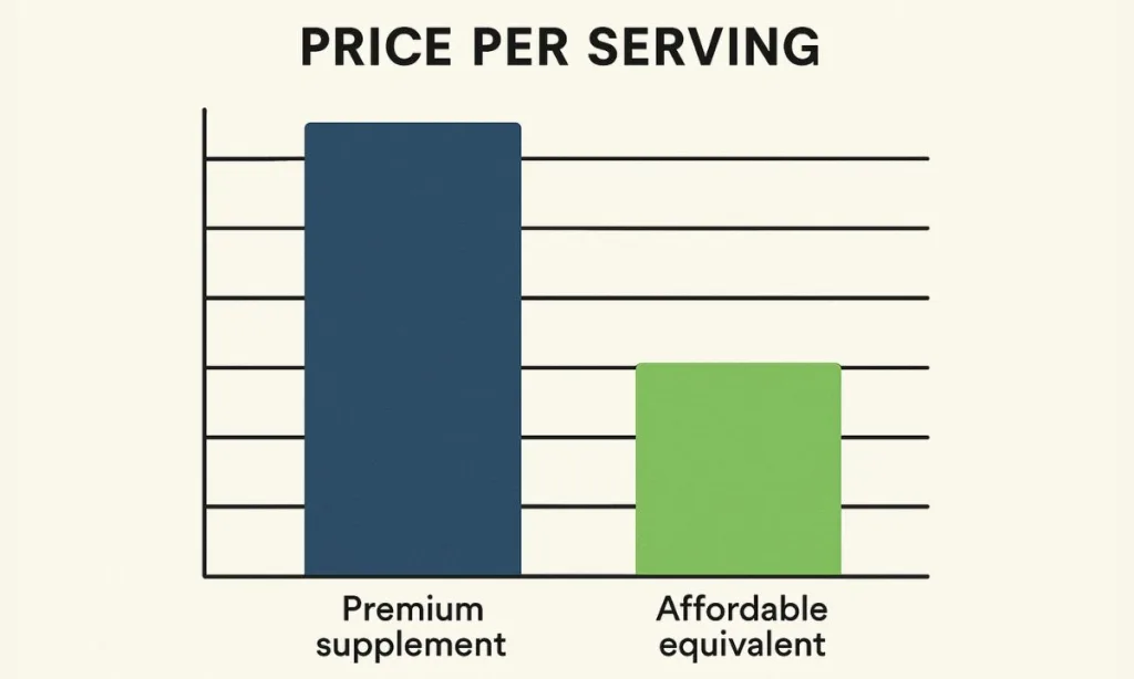 Price per serving comparison of expensive vs affordable supplement