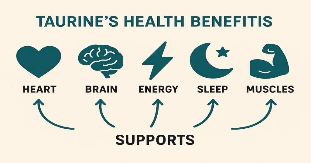 Health benefits of taurine including heart, brain, and energy support