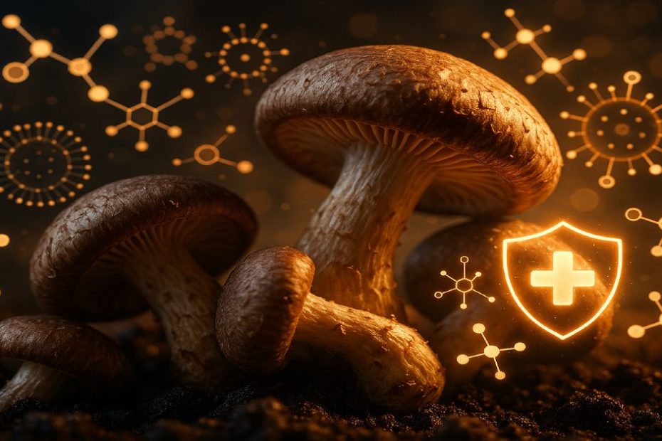 AHCC supplement made from shiitake mycelia with immune health benefits.