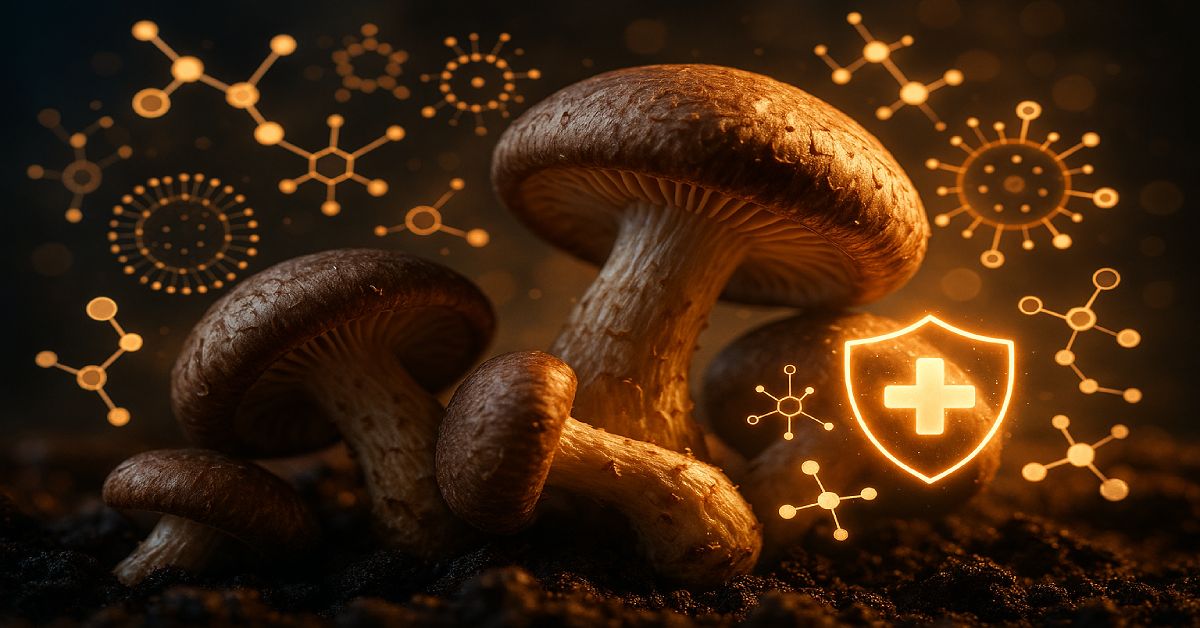 AHCC supplement made from shiitake mycelia with immune health benefits.