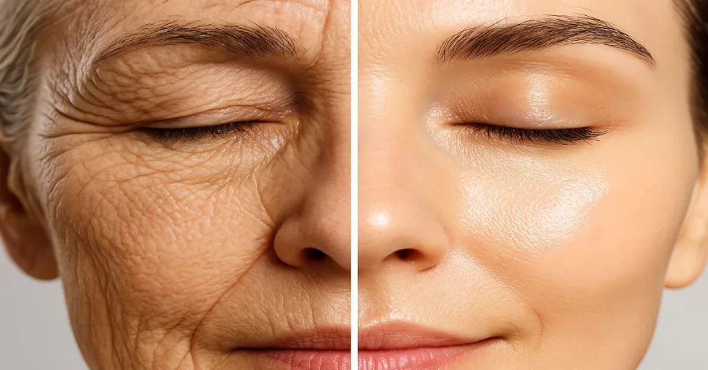 collagen supplement comparison showing dull vs glowing skin results