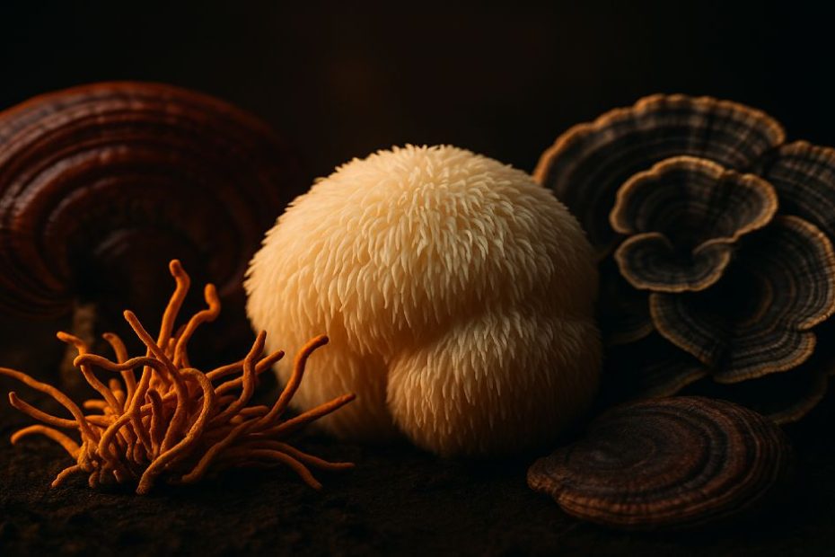 medicinal mushrooms reishi lion’s mane cordyceps turkey tail supplement