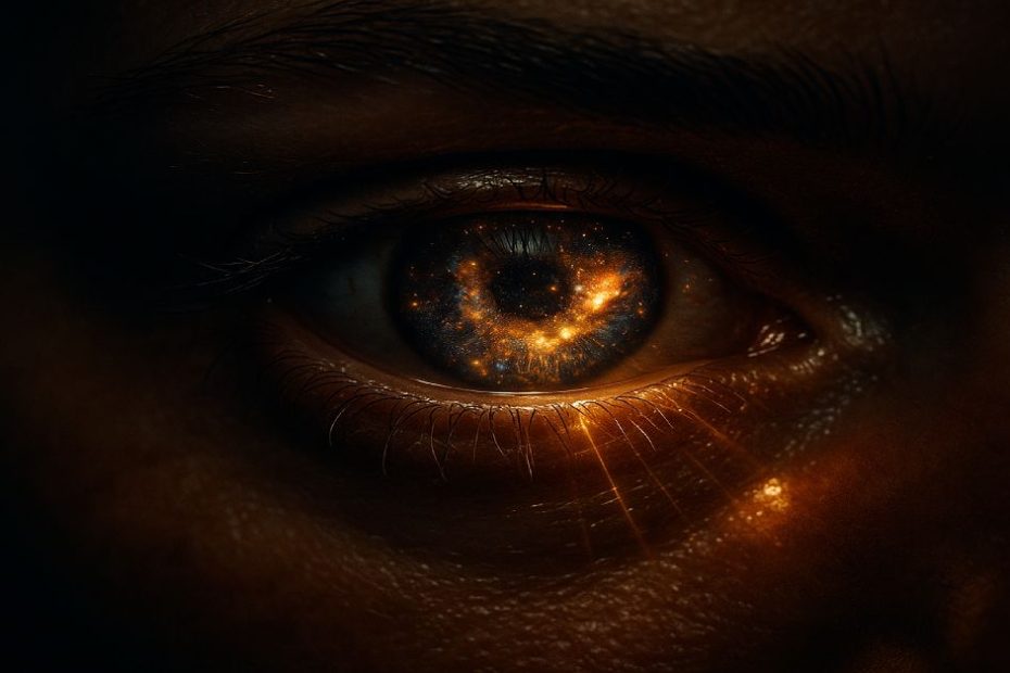 cinematic glowing human eye with galaxy reflection symbolizing vision health