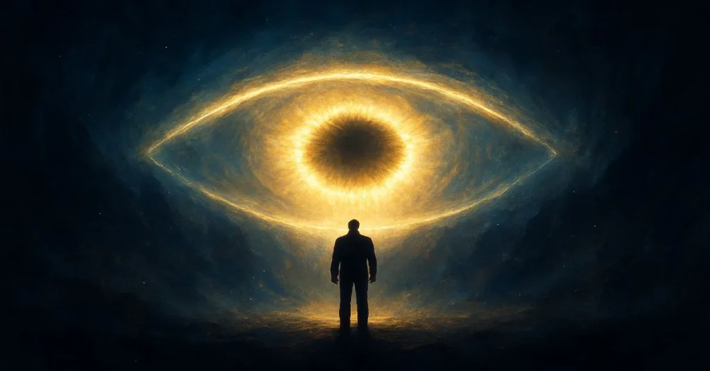 cinematic artwork of glowing eye of light symbolizing vision clarity and protection