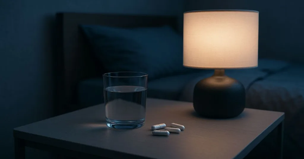 magnesium glycinate supplement on nightstand for sleep