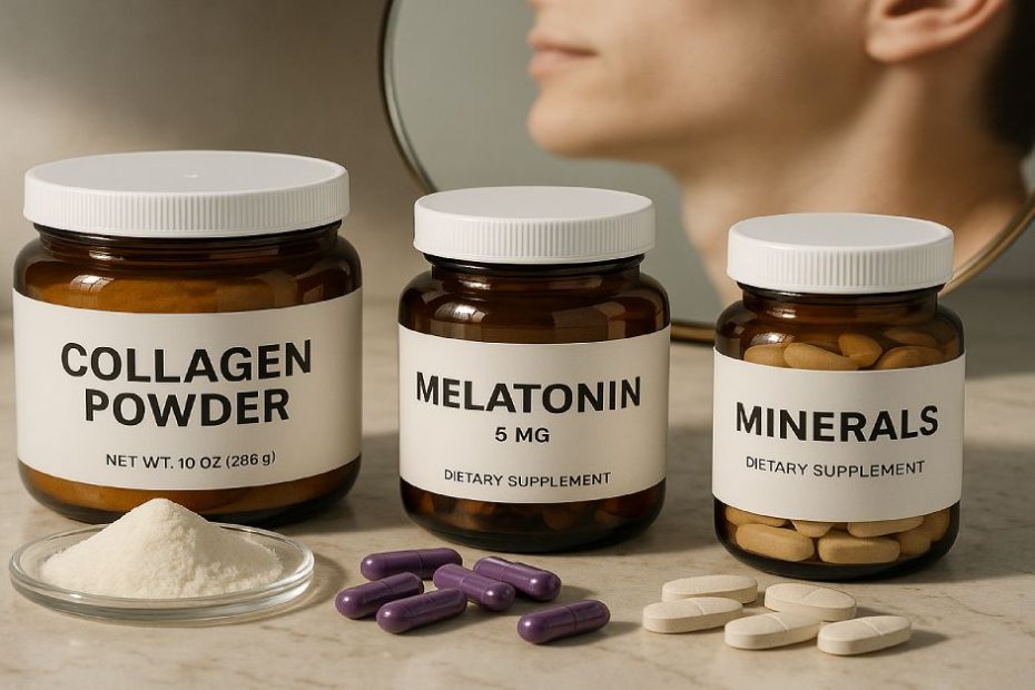 collagen, melatonin, and mineral supplements promoted for neck fat reduction