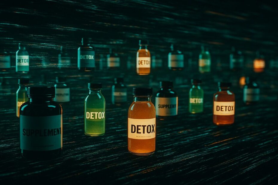 Cinematic depiction of supplement misinformation and fake wellness marketing