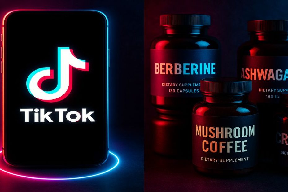 TikTok supplement trends with berberine, ashwagandha, mushroom coffee, and creatine.