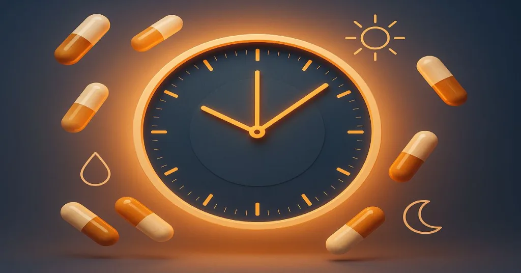 Cinematic clock with supplements symbolizing fasting timing