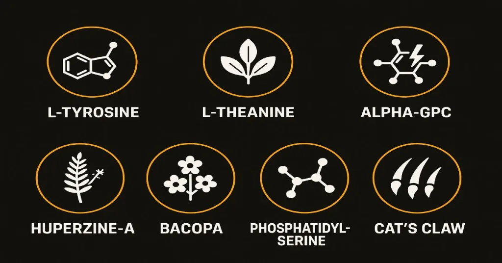 Alpha Brain ingredient breakdown infographic