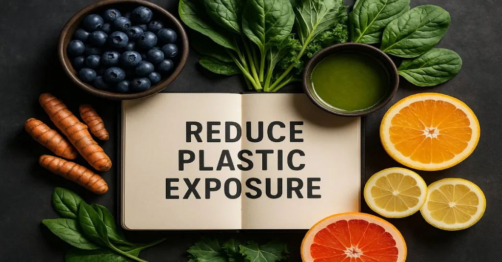 antioxidant foods and green tea with note to reduce plastic exposure